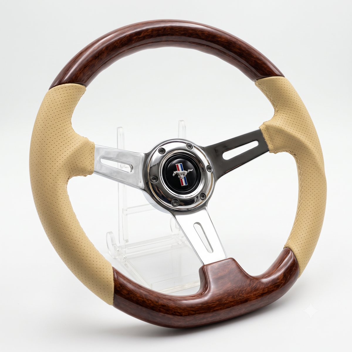 14" Leather-ABS Wood Steering Wheel for Ford Mustang