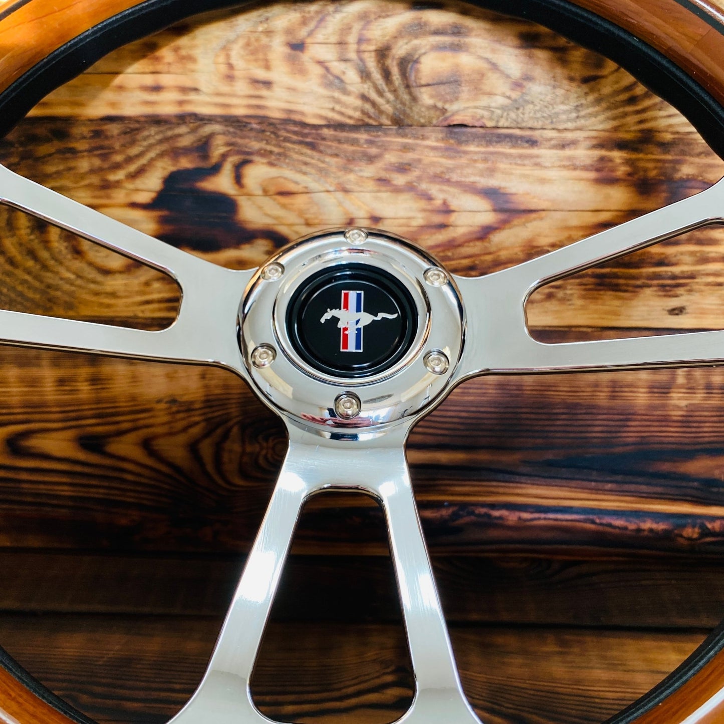 14" Classic Wood Steering Wheel For Ford Mustang - Punk Wheels