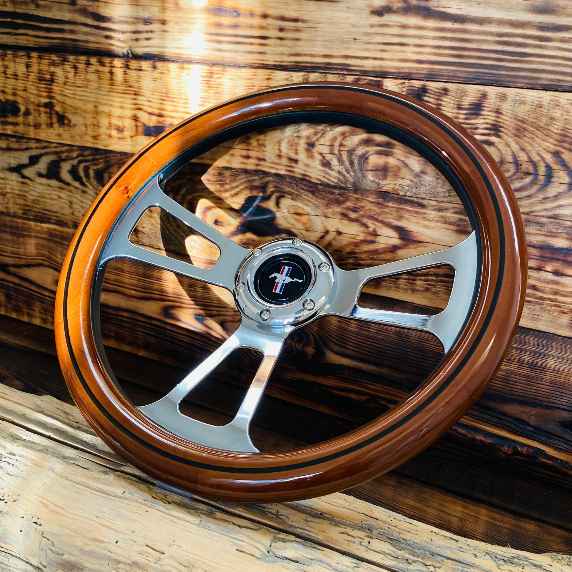 14" Classic Wood Steering Wheel For Ford Mustang - Punk Wheels