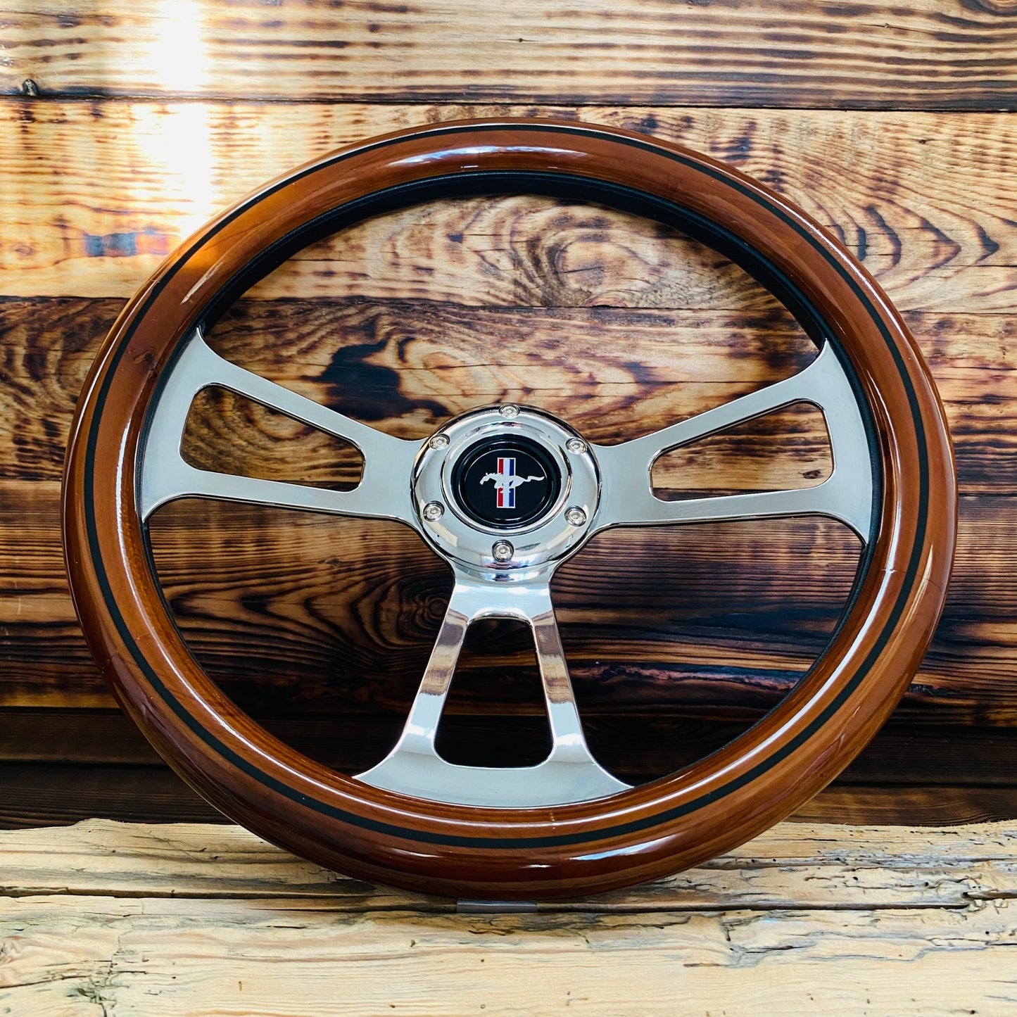 14" Classic Wood Steering Wheel For Ford Mustang - Punk Wheels