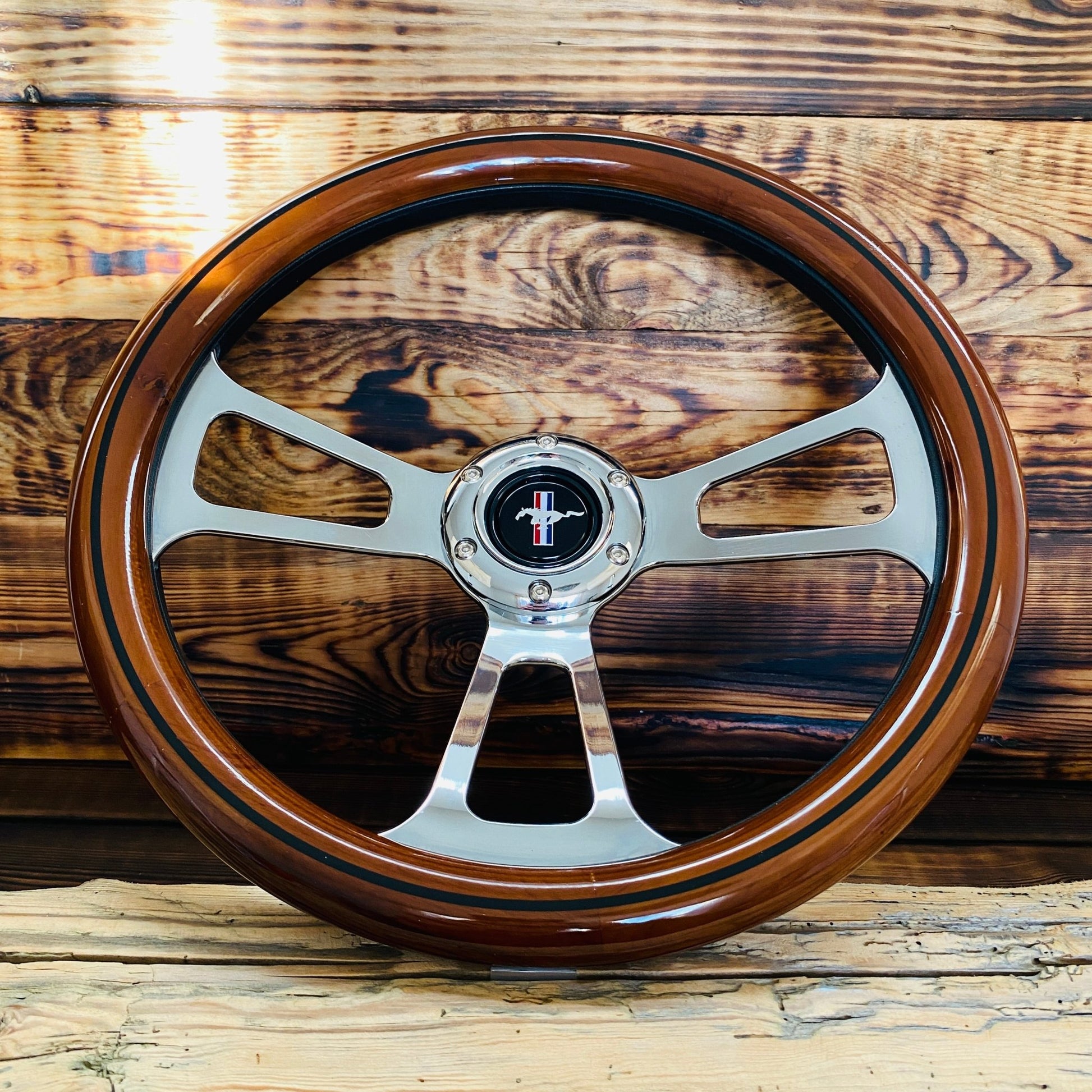 14" Classic Wood Steering Wheel For Ford Mustang - Punk Wheels