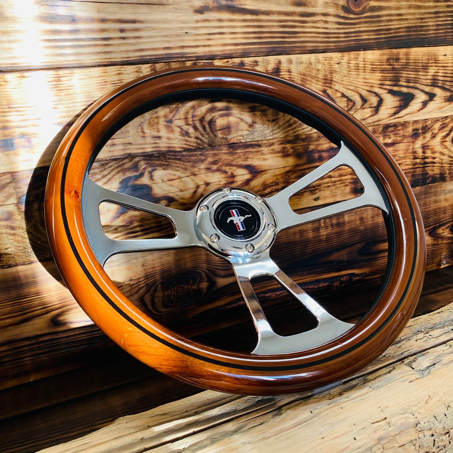14" Classic Wood Steering Wheel For Ford Mustang - Punk Wheels