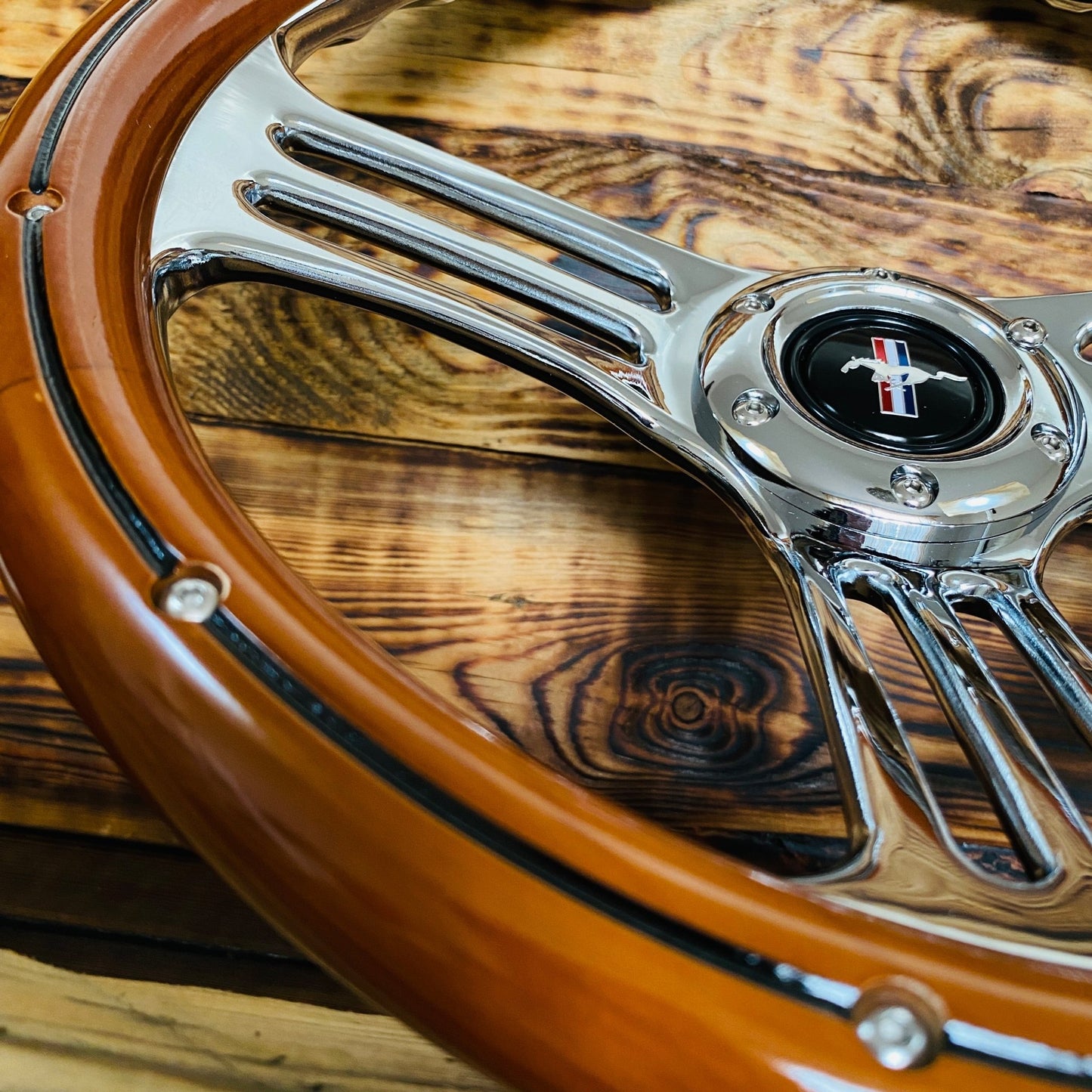 14" Classic Wood Steering Wheel For Ford Mustang - Punk Wheels