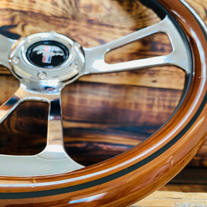 14" Classic Wood Steering Wheel For Ford Mustang - Punk Wheels
