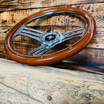 14" Classic Wood Steering Wheel For Ford Mustang - Punk Wheels