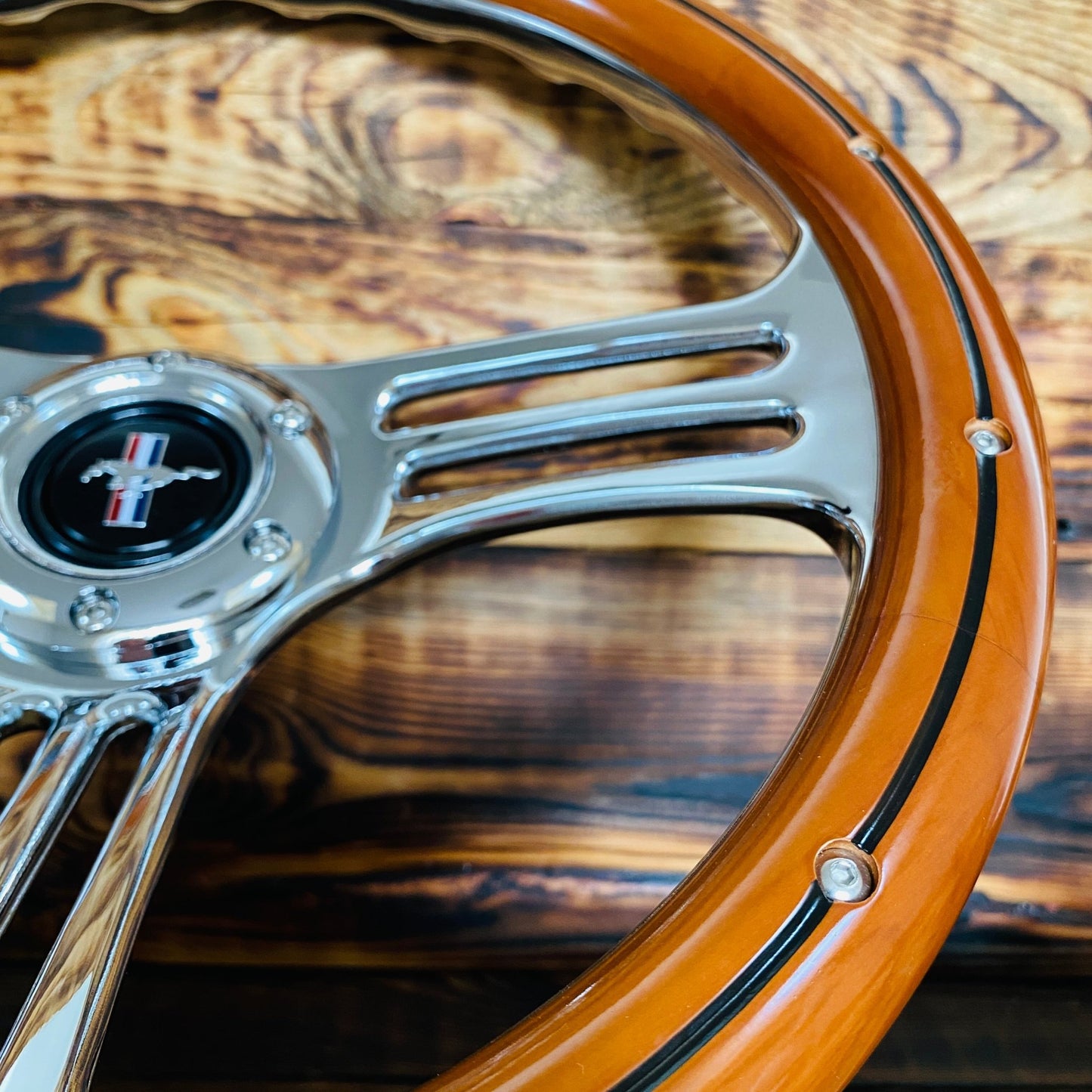 14" Classic Wood Steering Wheel For Ford Mustang - Punk Wheels