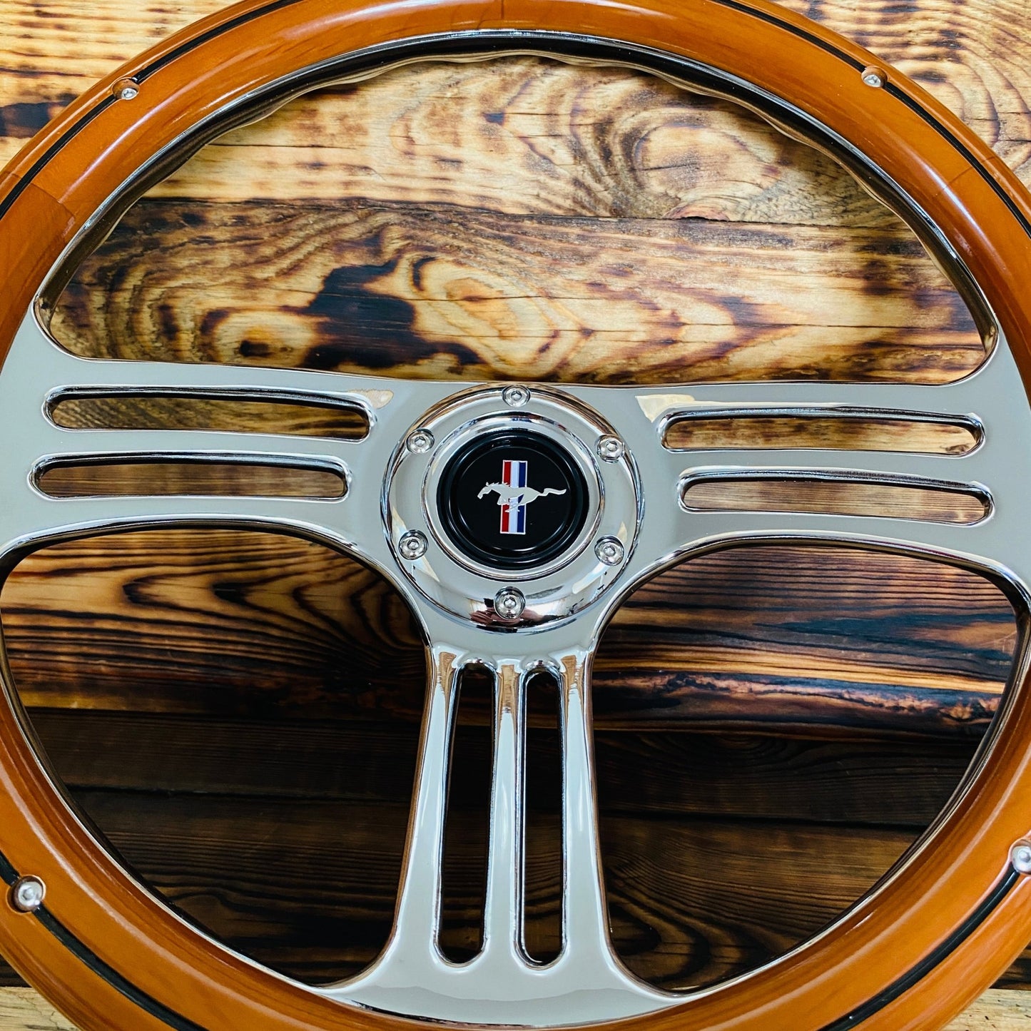 14" Classic Wood Steering Wheel For Ford Mustang - Punk Wheels