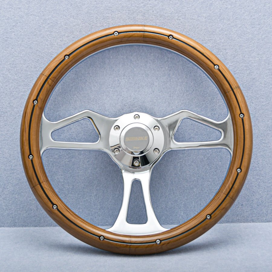 14 inch Wood Steering Wheel With Rivets - Punk Wheels