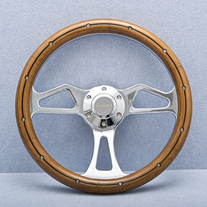 14 inch Wood Steering Wheel With Rivets - Punk Wheels