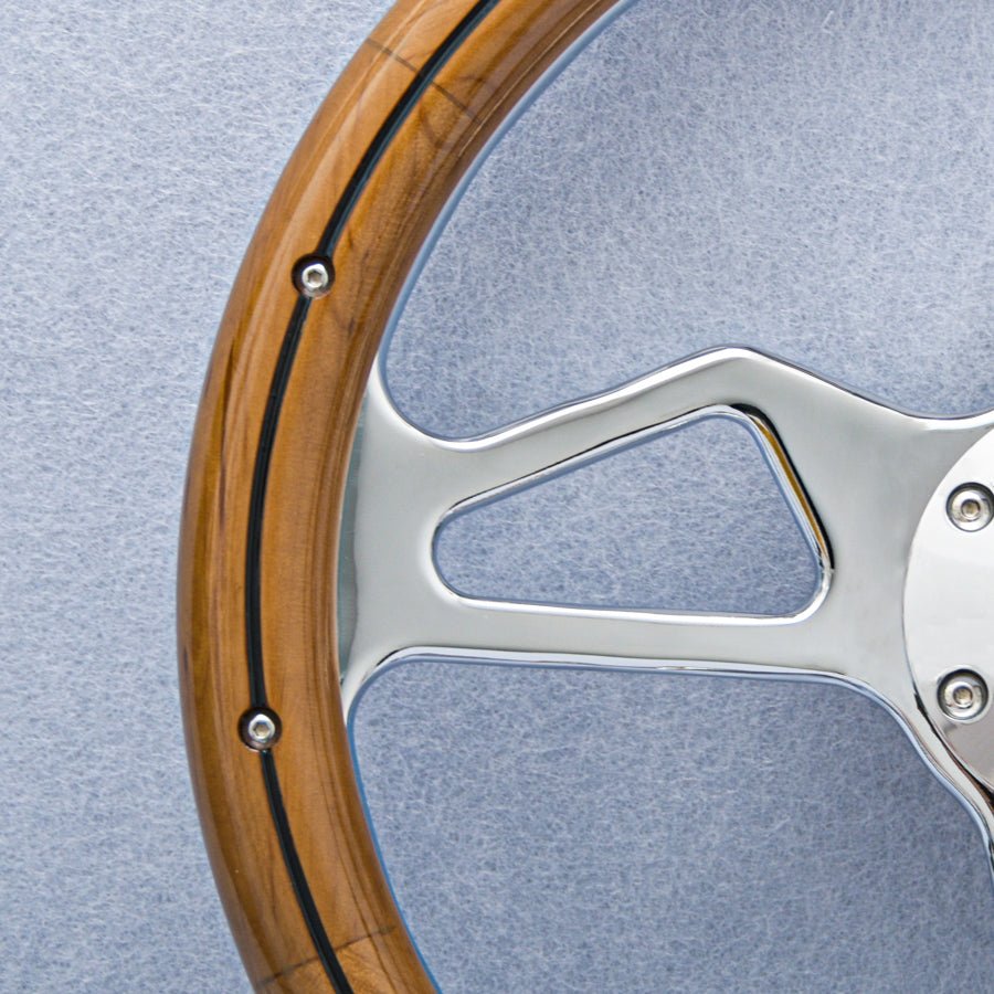 14 inch Wood Steering Wheel With Rivets - Punk Wheels