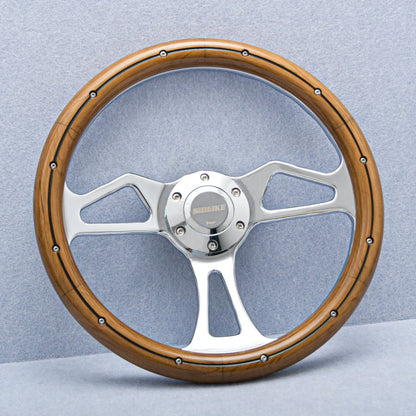 14 inch Wood Steering Wheel With Rivets - Punk Wheels