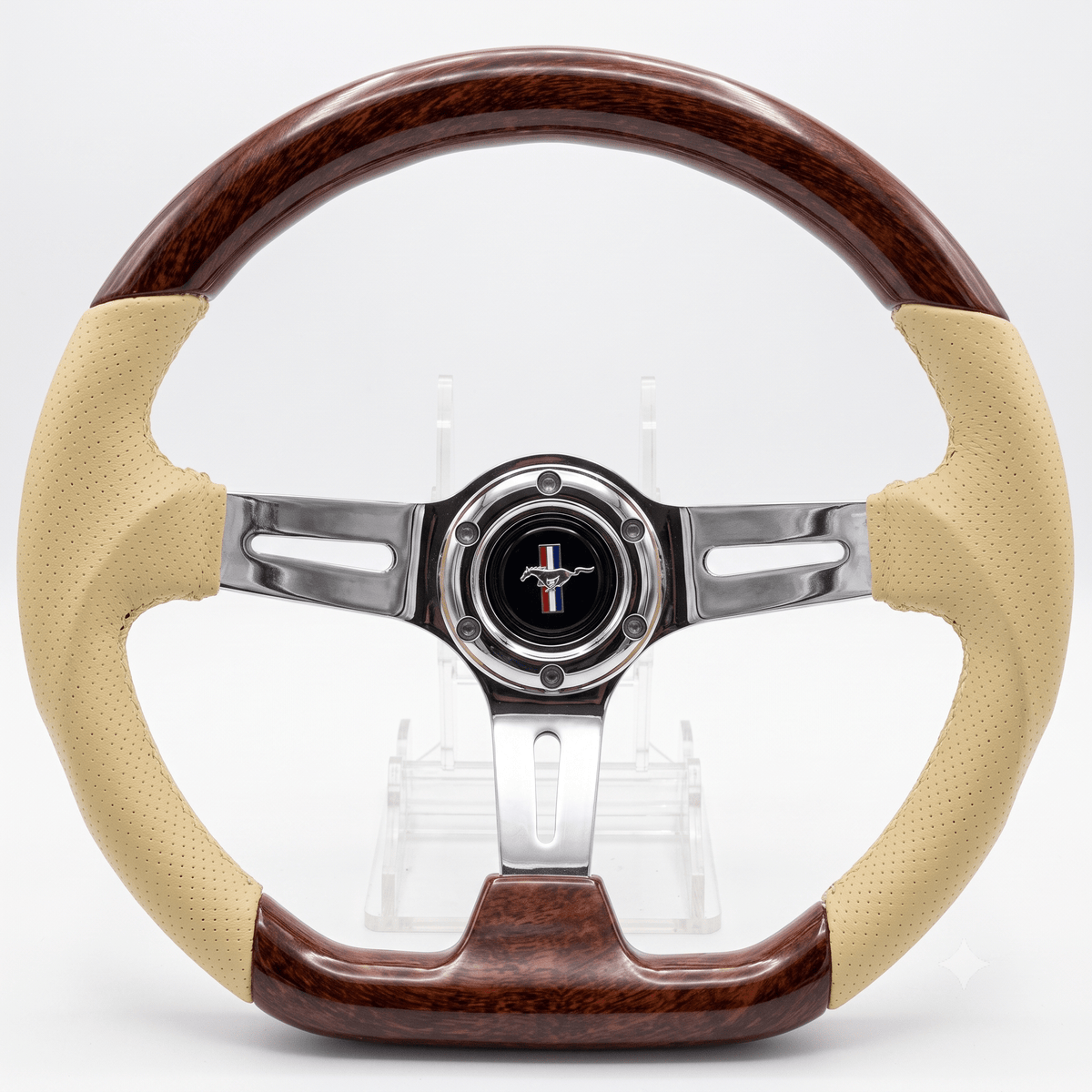 14" Leather-ABS Wood Steering Wheel for Ford Mustang - Punk Wheels
