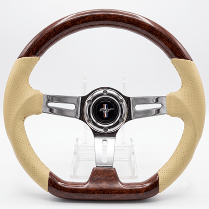 14" Leather-ABS Wood Steering Wheel for Ford Mustang - Punk Wheels