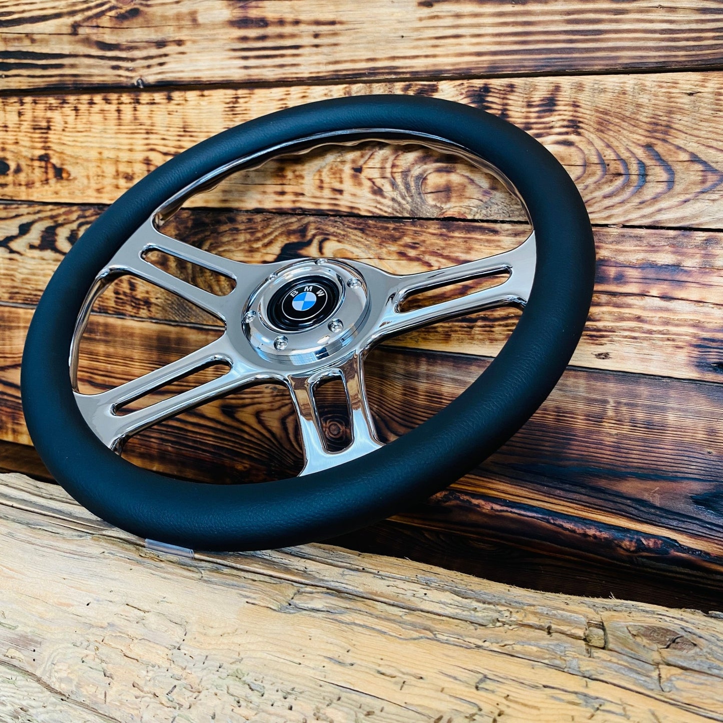 14" Leather Steering Wheel For BMW Classic Fit - Punk Wheels