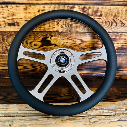 14" Leather Steering Wheel For BMW Classic Fit - Punk Wheels
