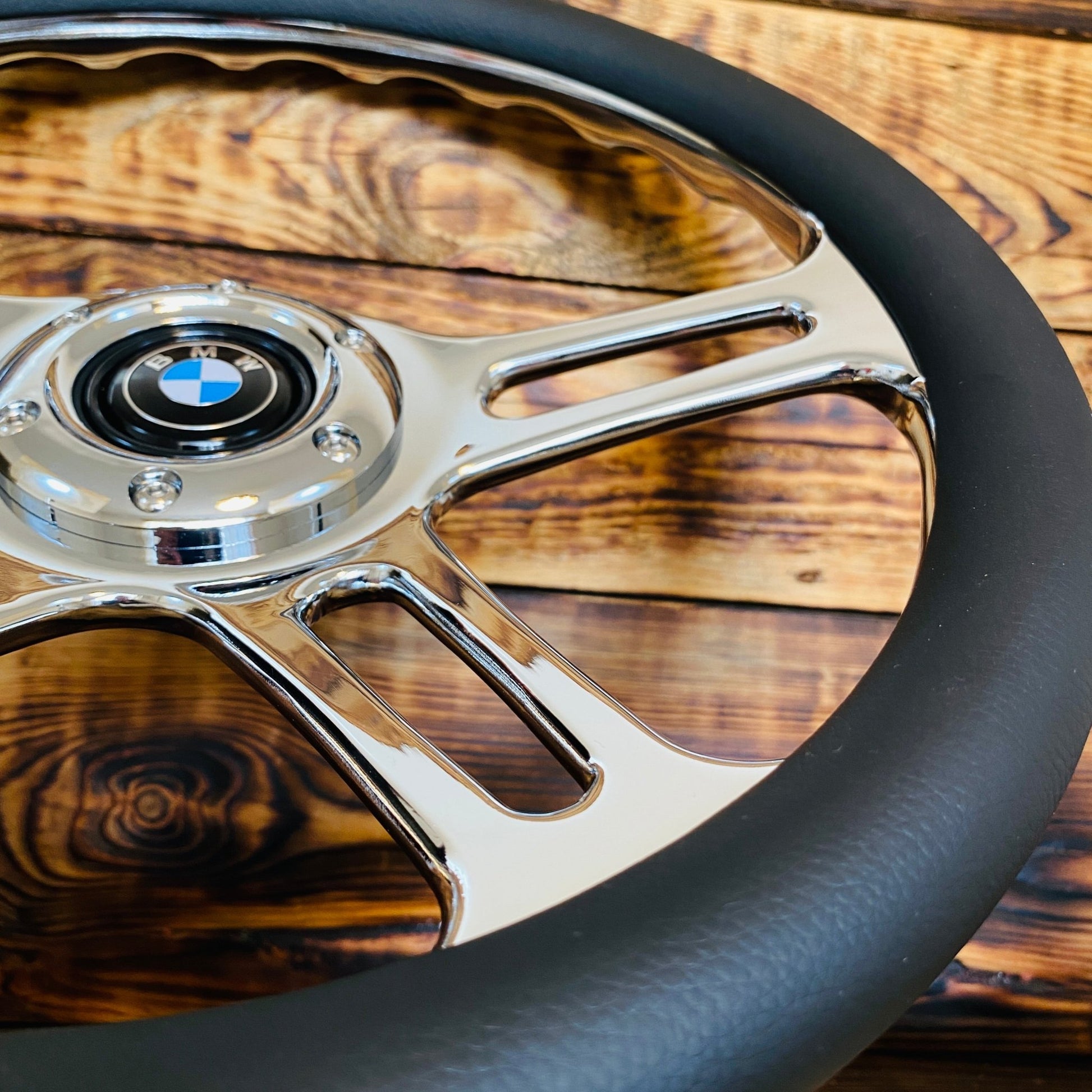 14" Leather Steering Wheel For BMW Classic Fit - Punk Wheels