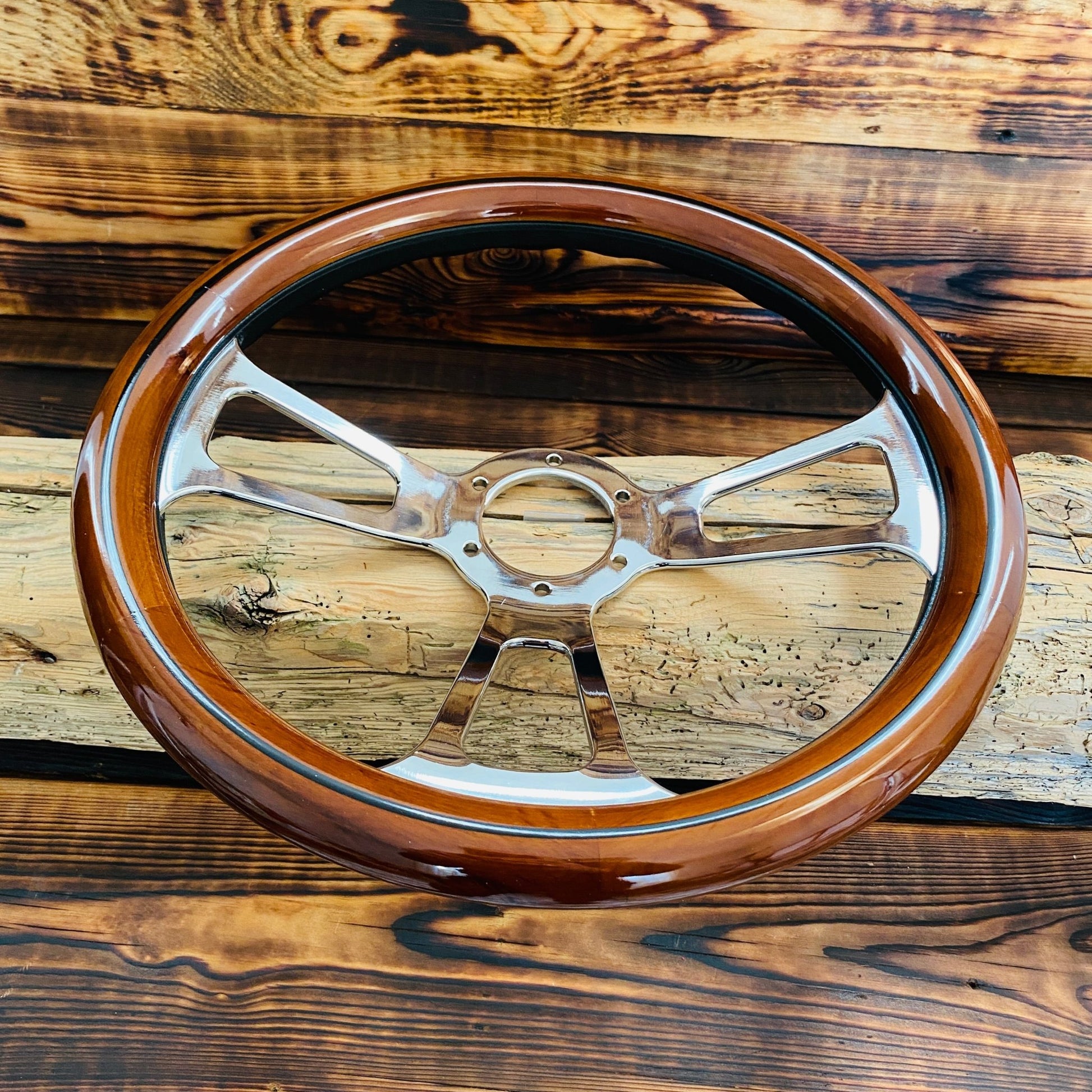 14" Real Wood Steering Wheel With Mercedes - Benz Horn Button - Punk Wheels