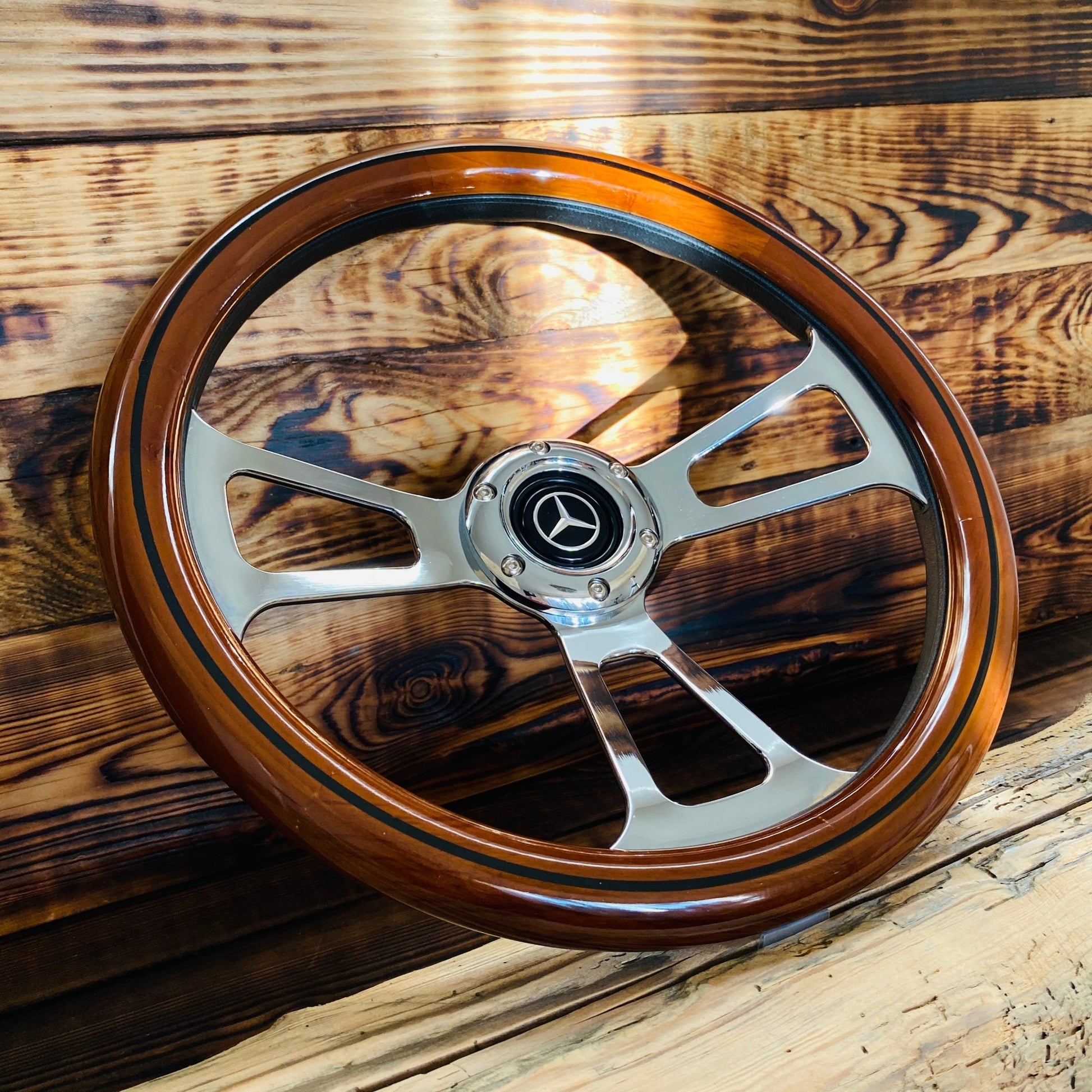 14" Real Wood Steering Wheel With Mercedes - Benz Horn Button - Punk Wheels