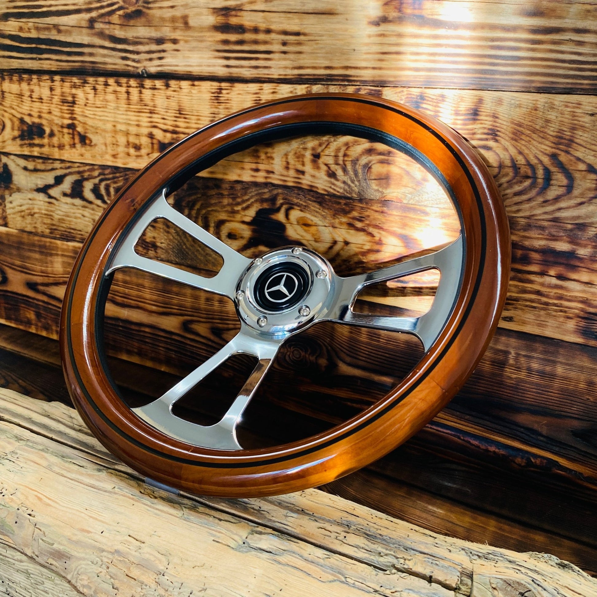 14" Real Wood Steering Wheel With Mercedes - Benz Horn Button - Punk Wheels