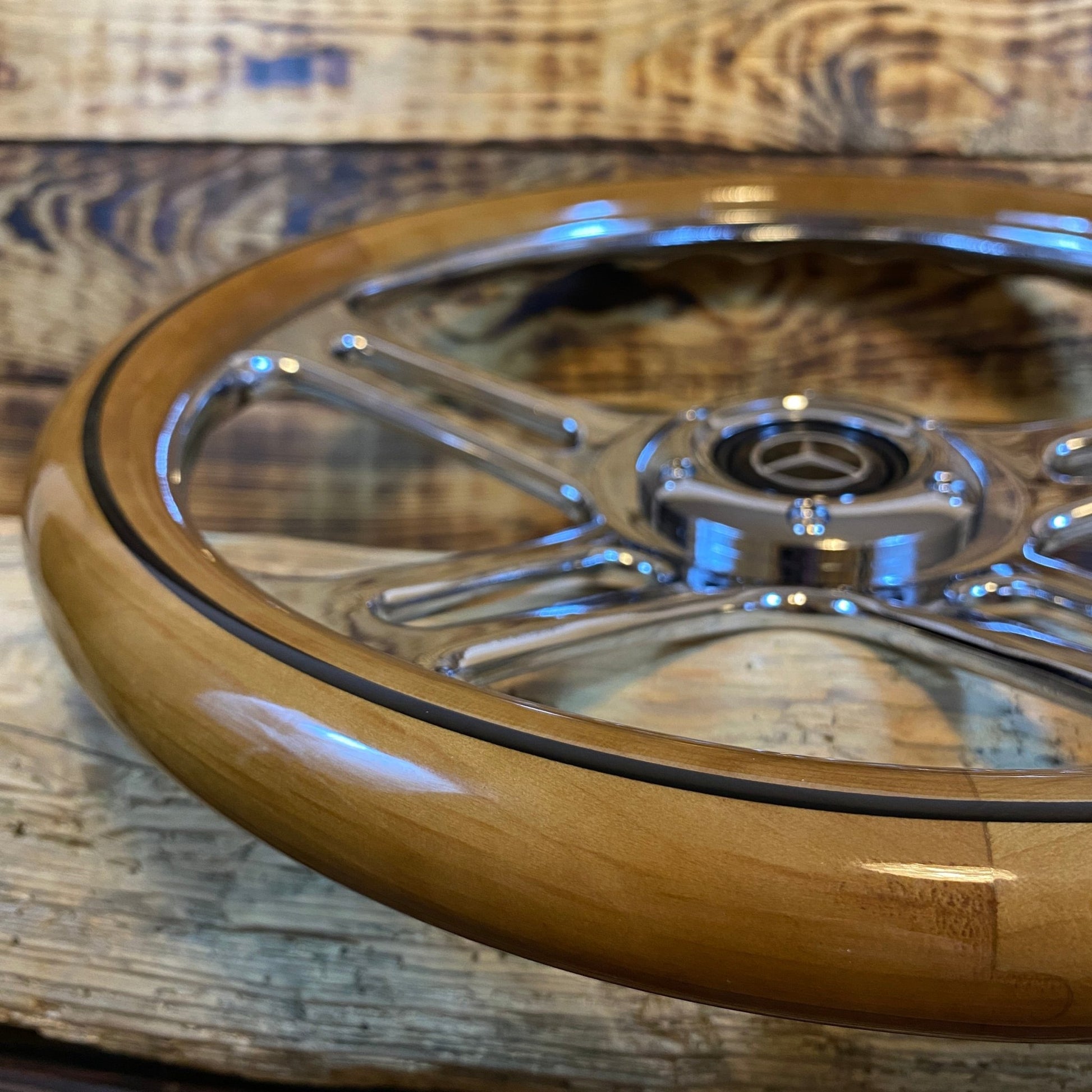 14" Real Wood Steering Wheel With Mercedes - Benz Horn Button - Punk Wheels