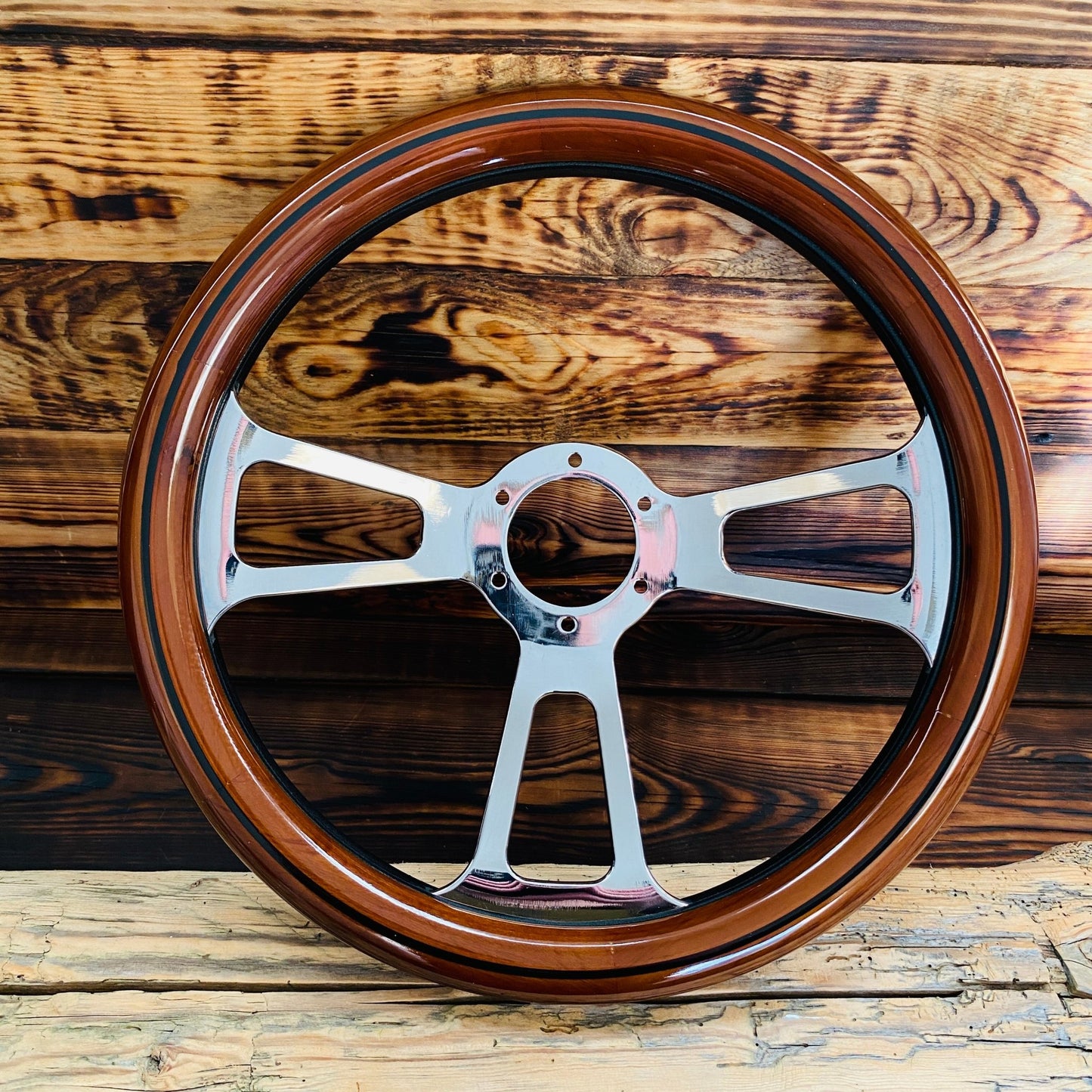 14" Real Wood Steering Wheel With Mercedes - Benz Horn Button - Punk Wheels