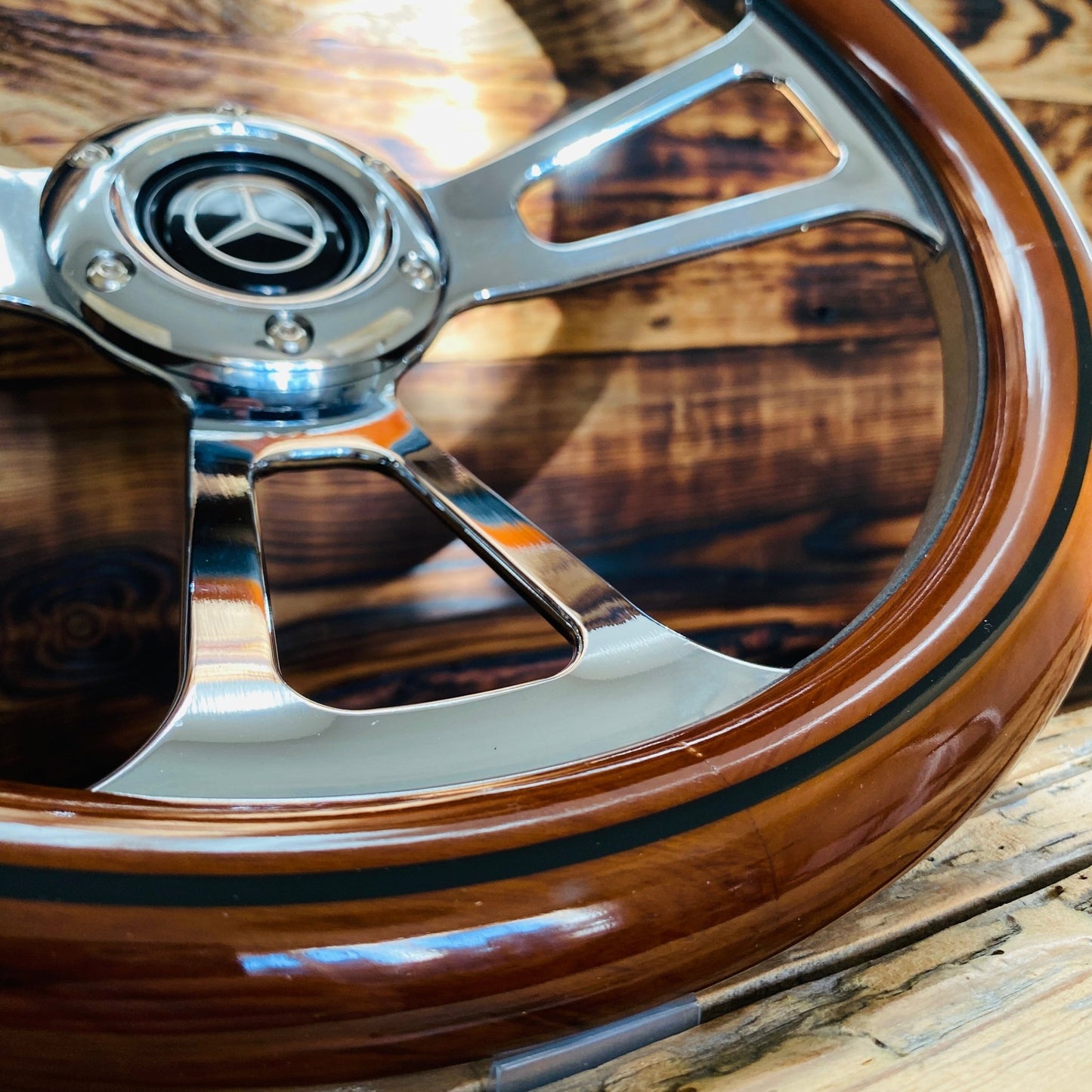 14" Real Wood Steering Wheel With Mercedes - Benz Horn Button - Punk Wheels