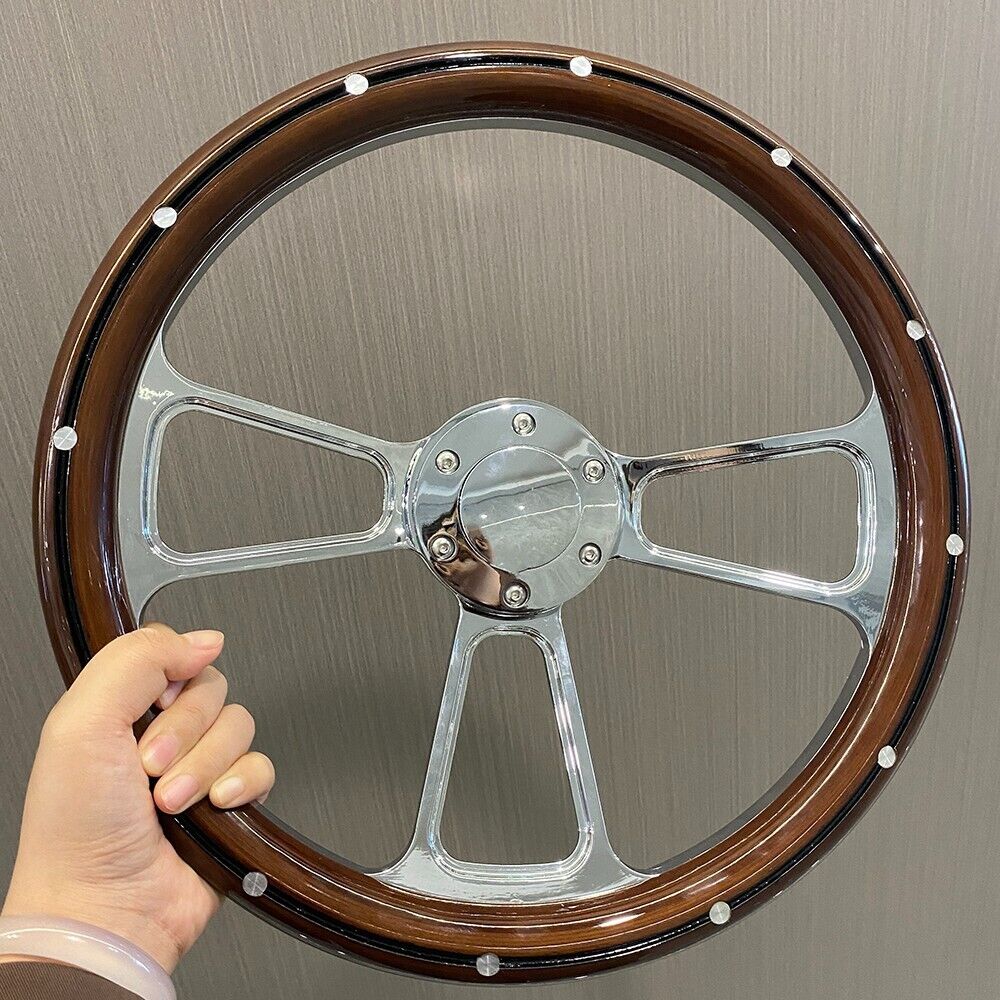 14" Real Wood Steering Wheel With Rivets - Punk Wheels