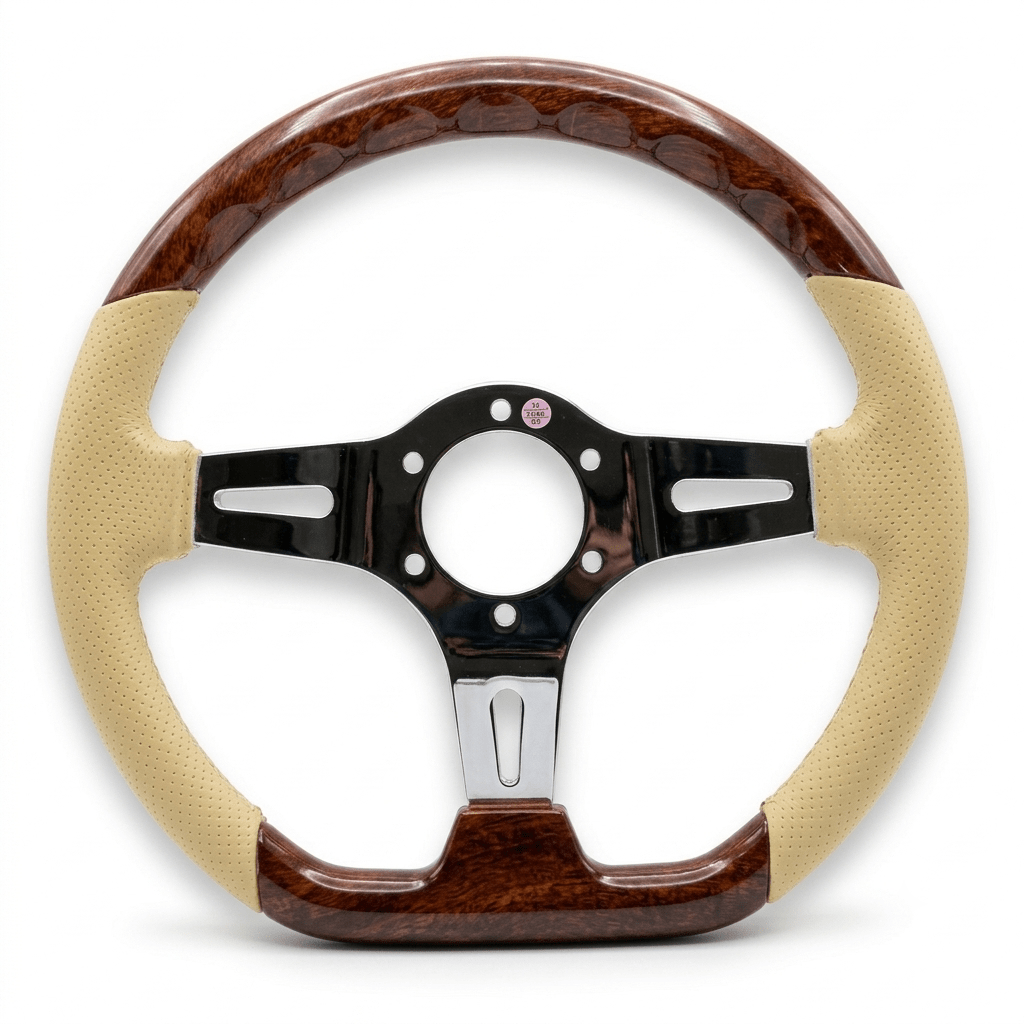 14" White Leather-ABS Wood Steering Wheel For Mercedes-Benz - Punk Wheels