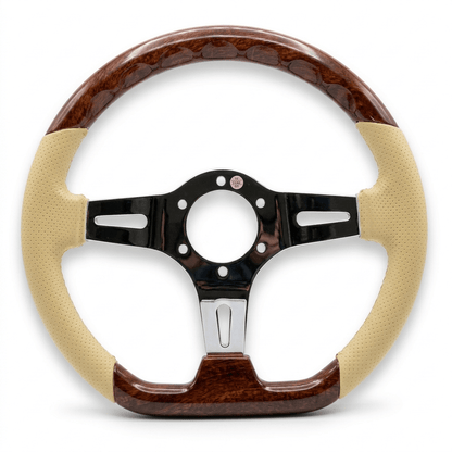 14" White Leather-ABS Wood Steering Wheel For Mercedes-Benz - Punk Wheels