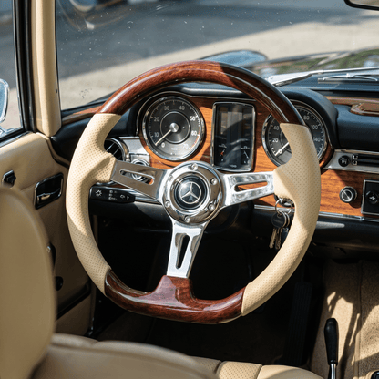 14" White Leather-ABS Wood Steering Wheel For Mercedes-Benz - Punk Wheels