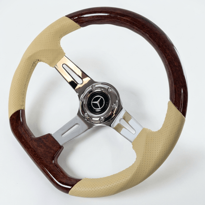 14" White Leather-ABS Wood Steering Wheel For Mercedes-Benz - Punk Wheels