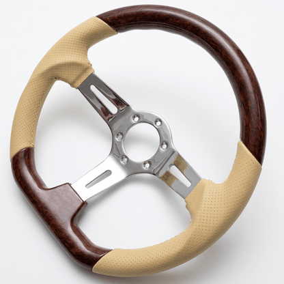 14" White Leather-ABS Wood Steering Wheel For Mercedes-Benz - Punk Wheels