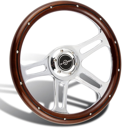 14" Wood Steering Wheel With Rivets - Punk Wheels