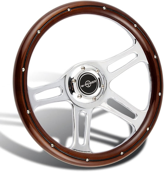 14" Wood Steering Wheel With Rivets - Punk Wheels