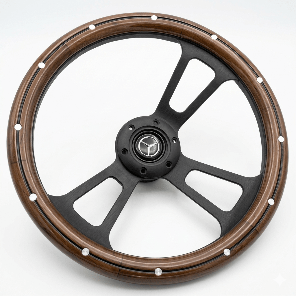 14" Wood Steering Wheel With Rivets For Mercedes - Benz - Punk Wheels