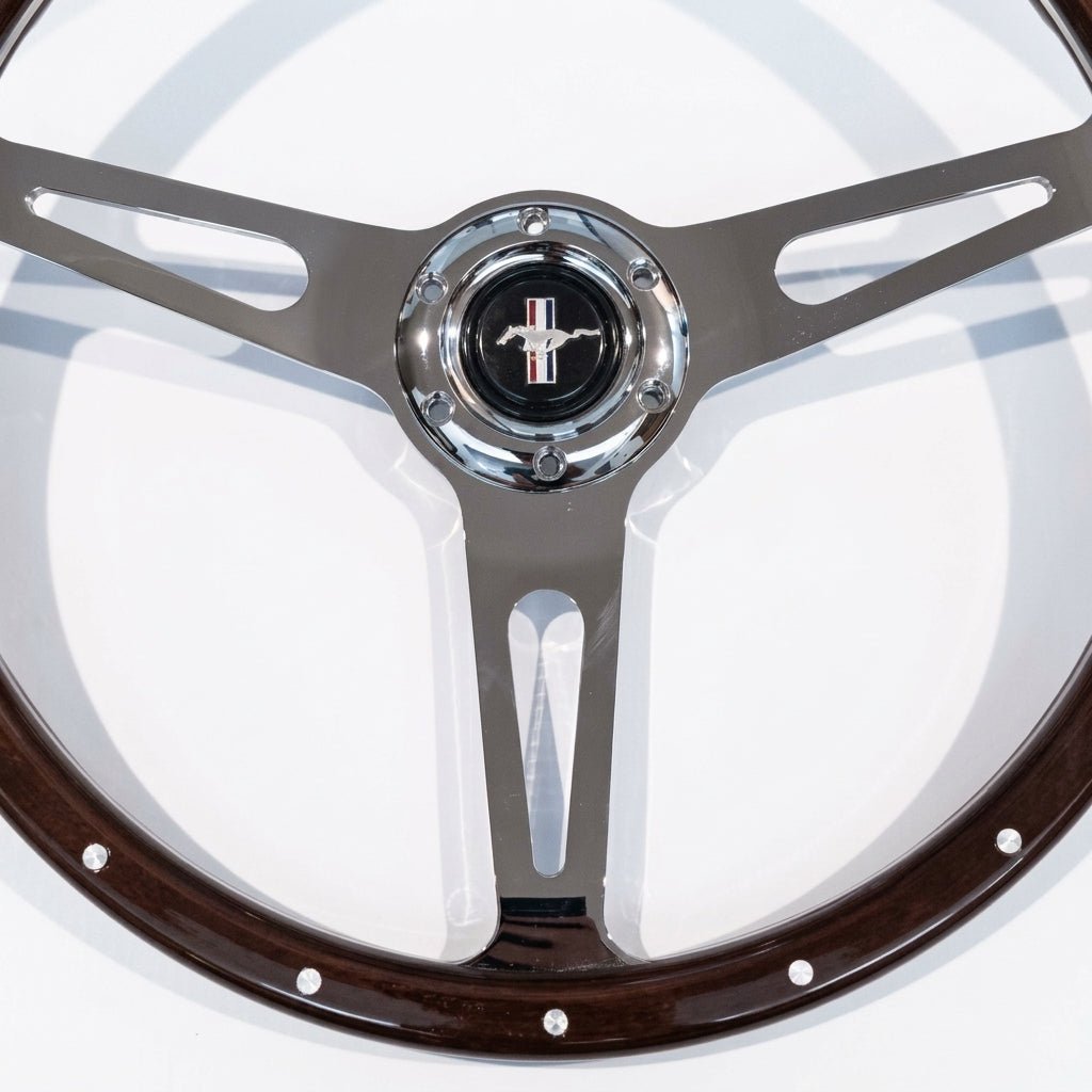 15" Classic Wood Steering Wheel For Ford Mustang - Punk Wheels