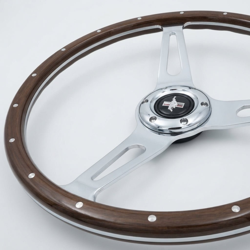 15" Classic Wood Steering Wheel For Ford Mustang - Punk Wheels