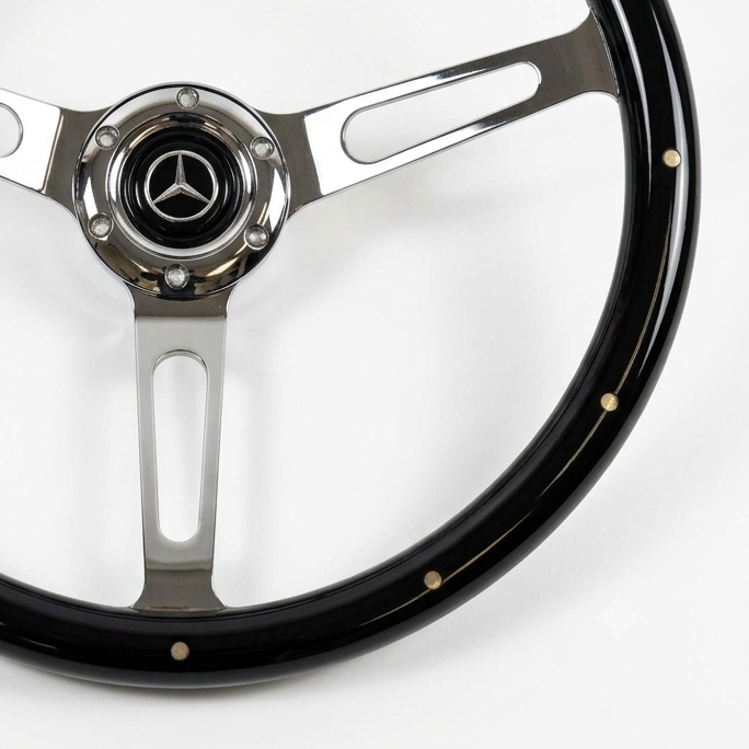 15" Real Wood Black Steering Wheel For Mercedes-Benz