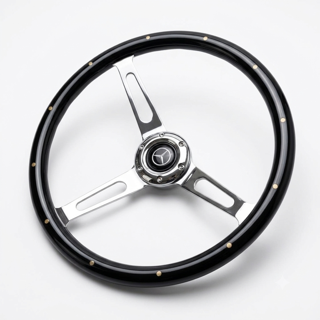 15" Real Wood Black Steering Wheel For Mercedes-Benz
