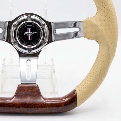 14" Leather-ABS Wood Steering Wheel for Ford Mustang