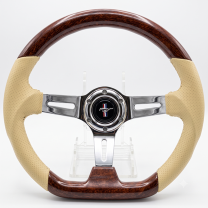 14" Leather-ABS Wood Steering Wheel for Ford Mustang