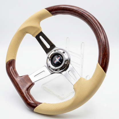 14" Leather-ABS Wood Steering Wheel for Ford Mustang