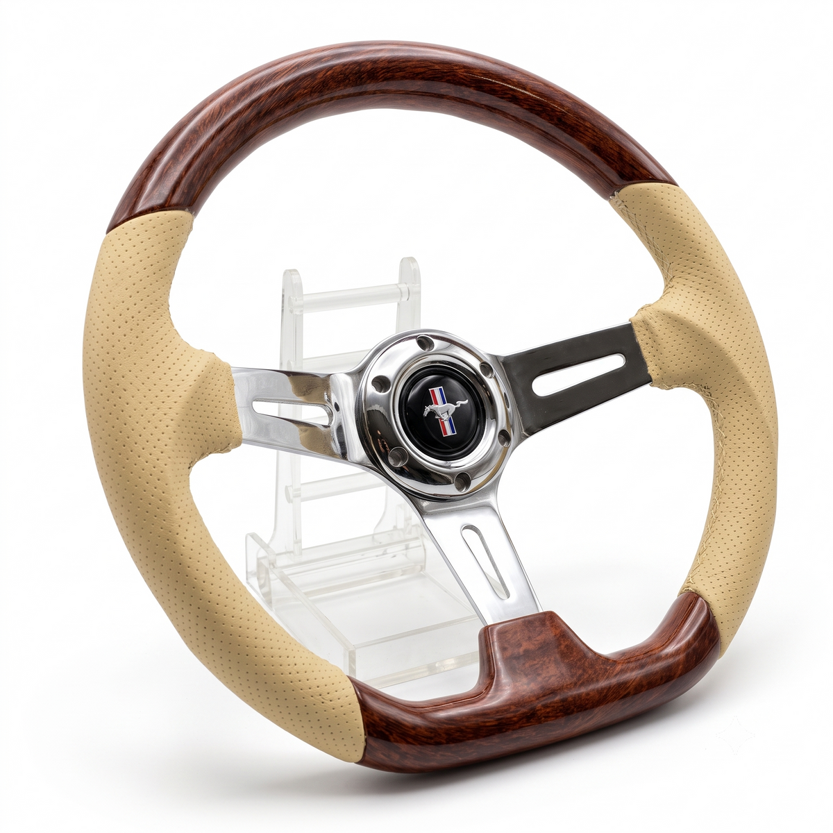 14" Leather-ABS Wood Steering Wheel for Ford Mustang