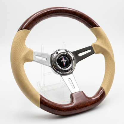 14" Leather-ABS Wood Steering Wheel for Ford Mustang