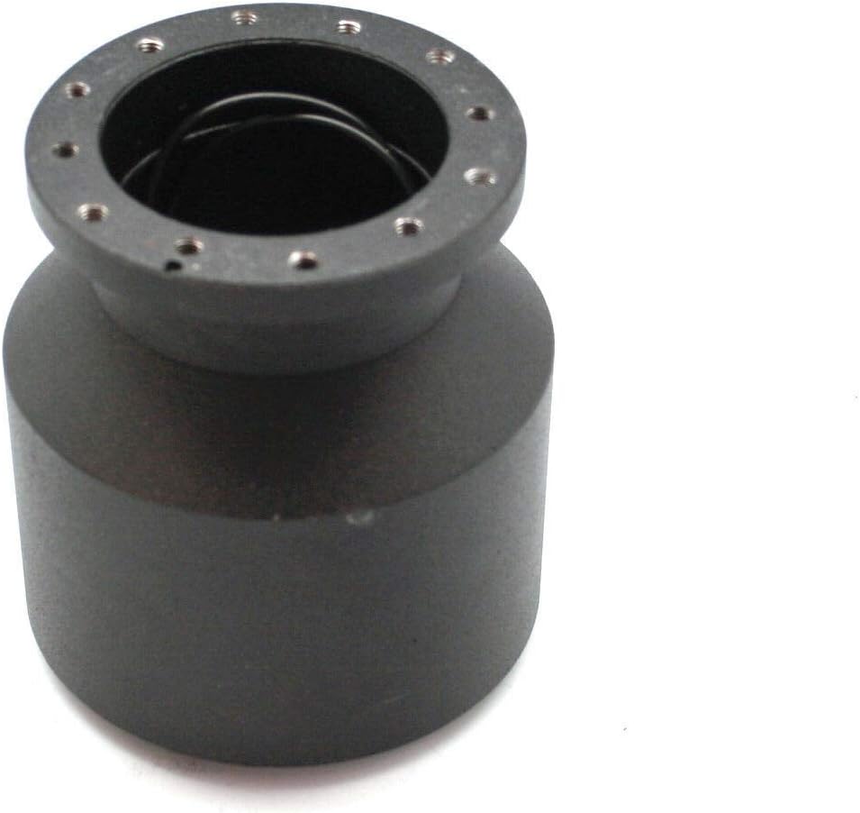 A matte black cylindrical metal adapter or mount with a circular flange featuring multiple pre-drilled holes, shown on a plain white background.