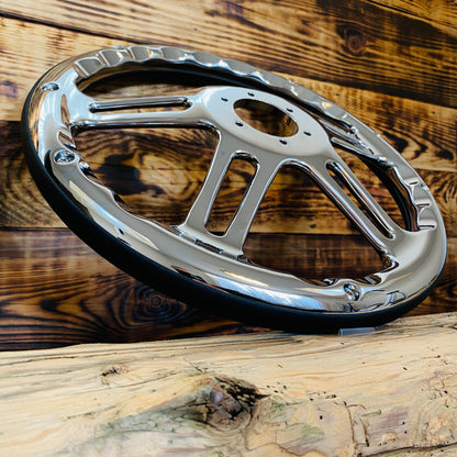 14in polished chrome leather steering wheel with cutout spokes aftermarket steering wheel for Mustang