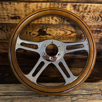 14 inch real wood steering wheel Mercedes-Benz by Punk Wheels with polished metal spokes