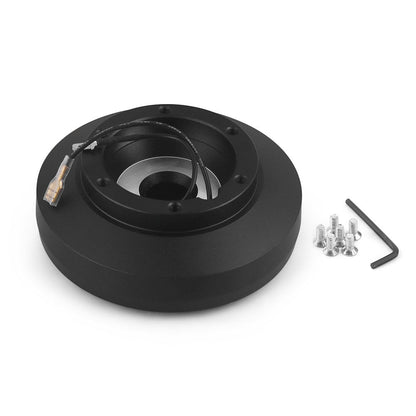 Punk Wheels black metal steering wheel hub adapter with wiring and screws for Mercedes-Benz vehicles top view