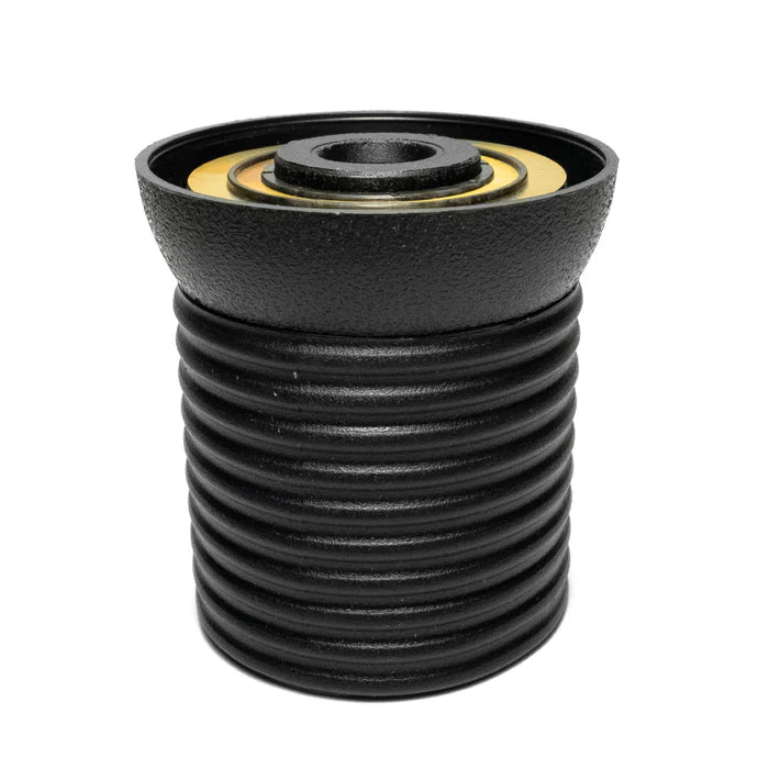 Black metal MERCEDES-BENZ R107 Hub Adapter steering wheel hub with ribbed cylindrical body front view