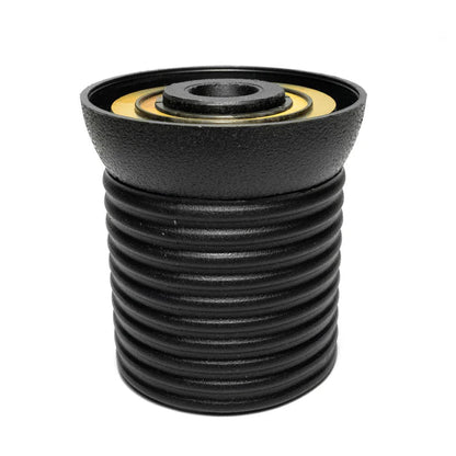 Black metal MERCEDES-BENZ R107 Hub Adapter steering wheel hub with ribbed cylindrical body front view